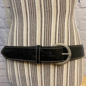 Western Floral Engraved Tooled Genuine Full Grain Leather Belt Strap